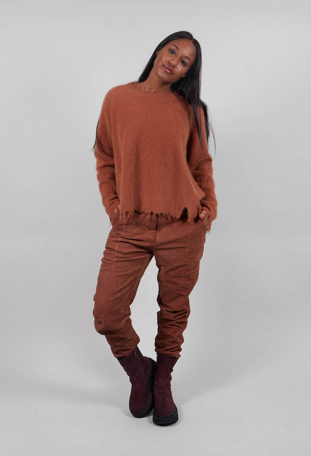 Oversized Raw Edge Jumper in Terracotta  - 2440701