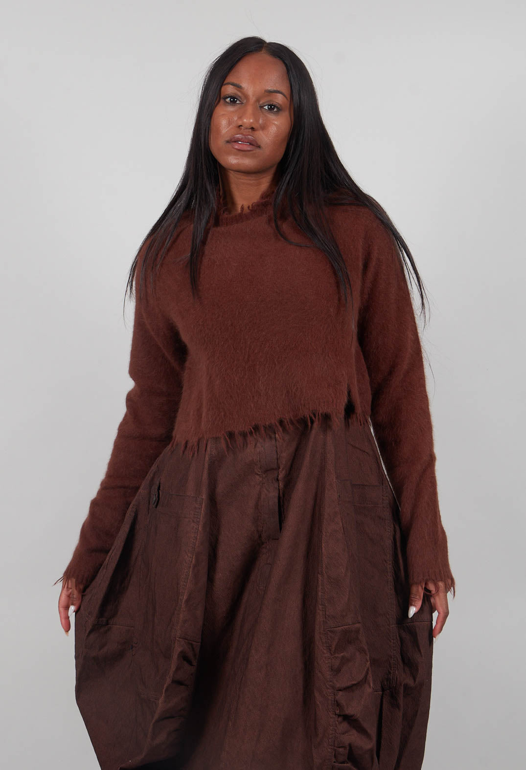 Cropped Raw Edge Jumper in Henna  - 2440702