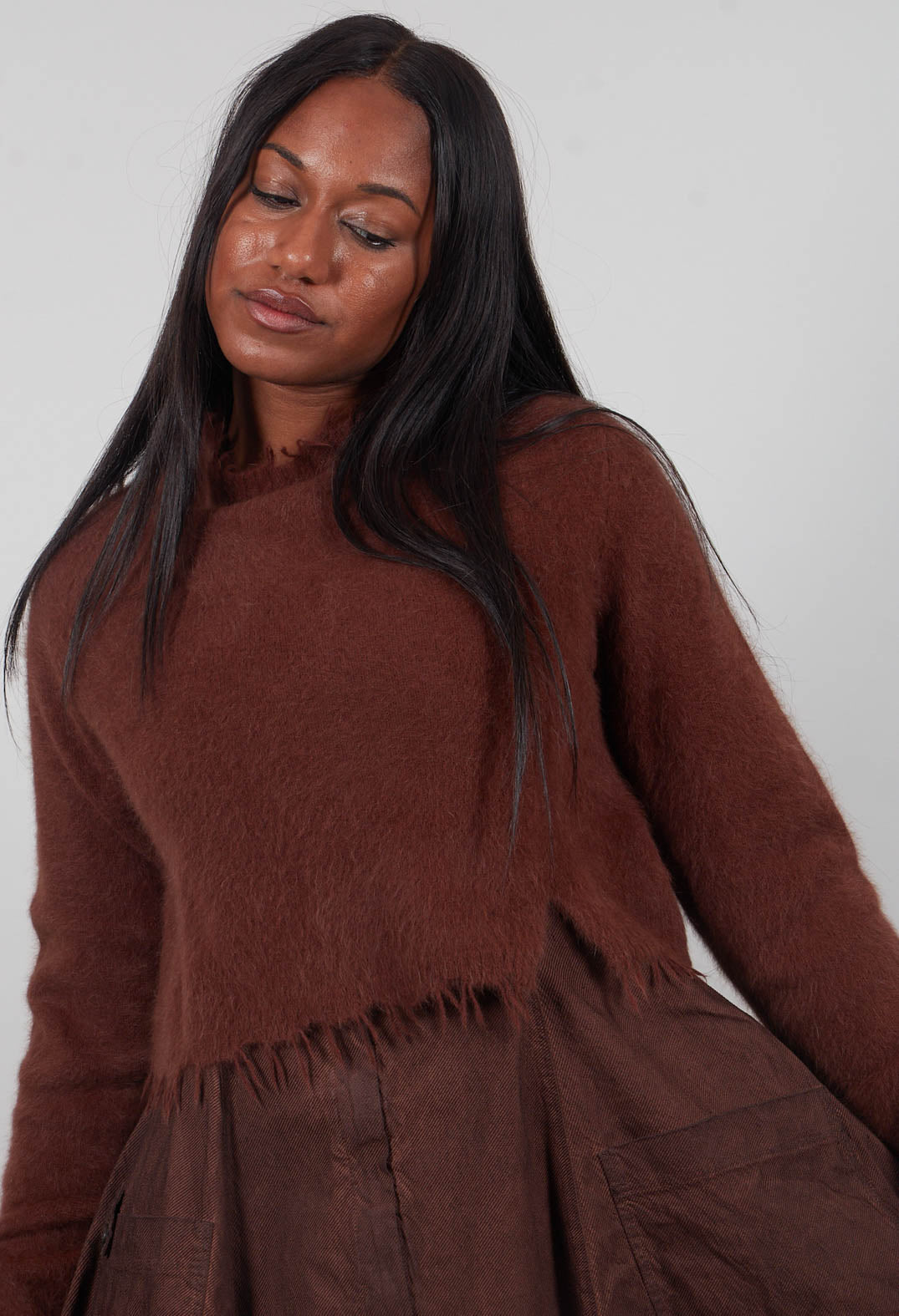 Cropped Raw Edge Jumper in Henna  - 2440702