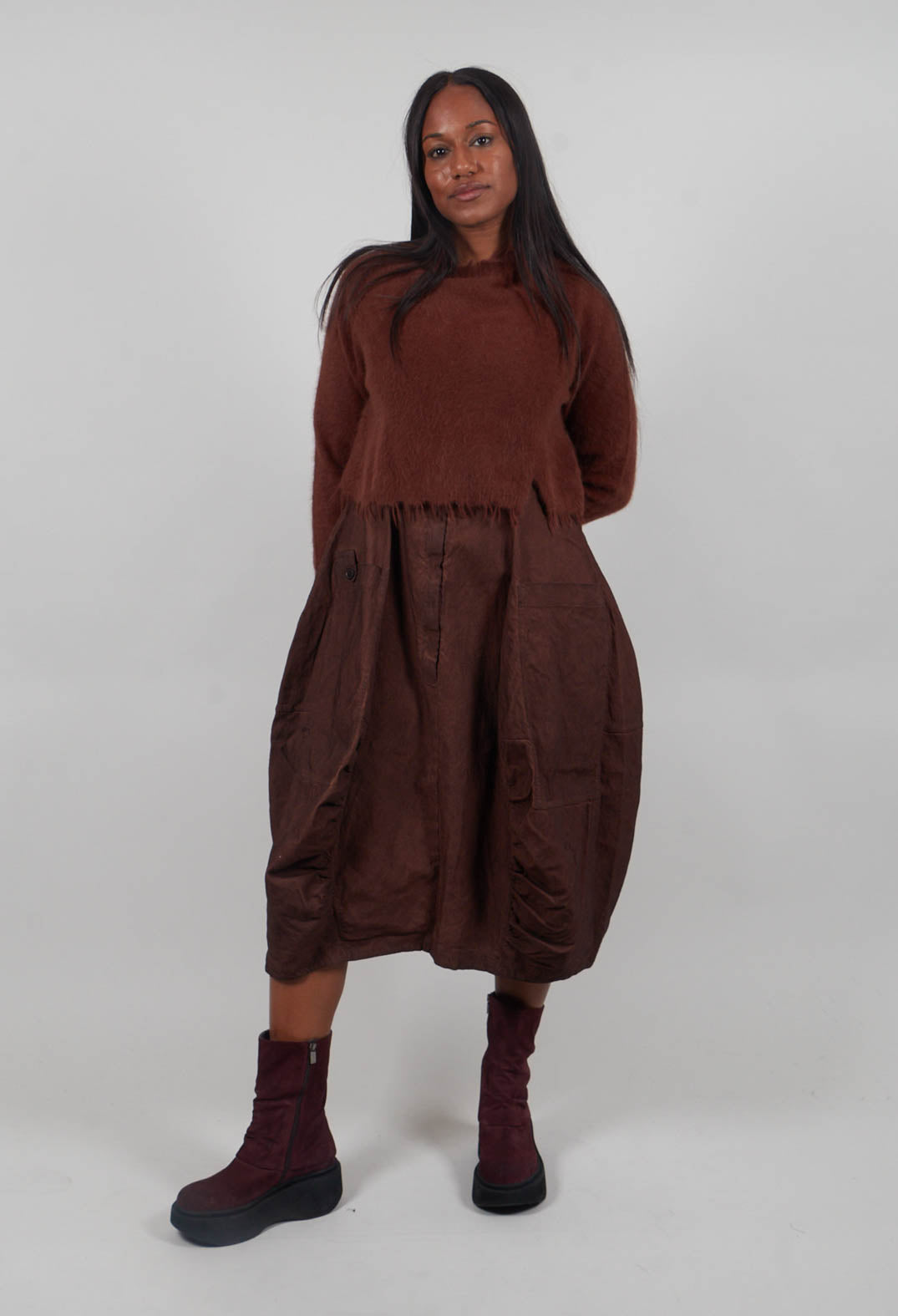 Cropped Raw Edge Jumper in Henna  - 2440702