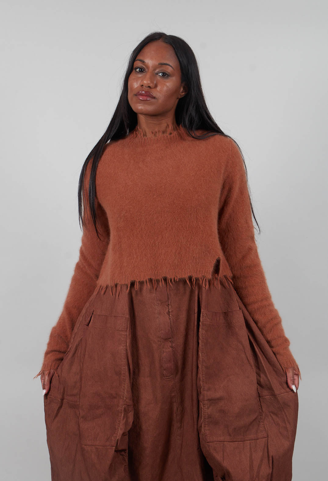 Cropped Raw Edge Jumper in Terracotta - 2440702