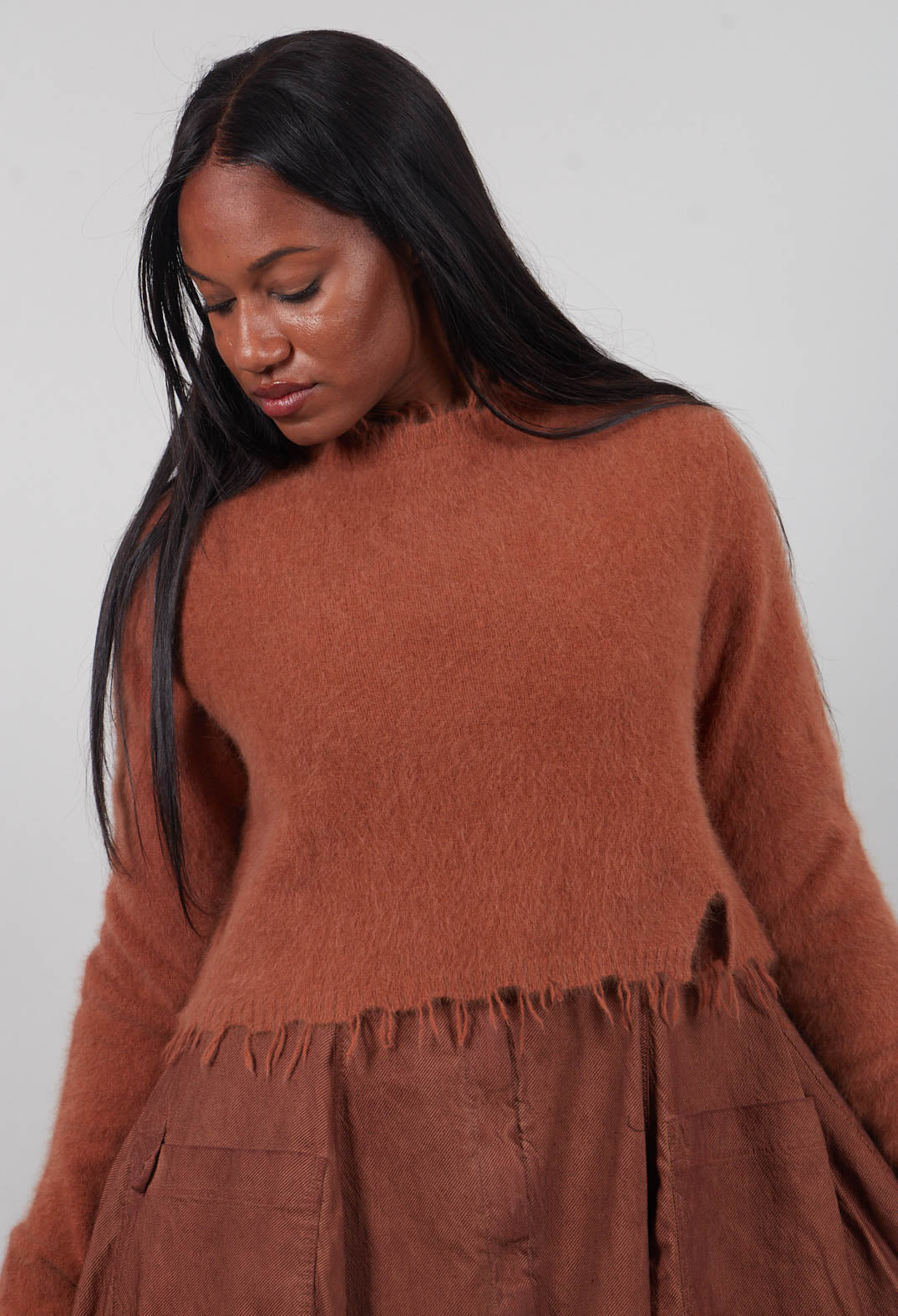 Cropped Raw Edge Jumper in Terracotta - 2440702