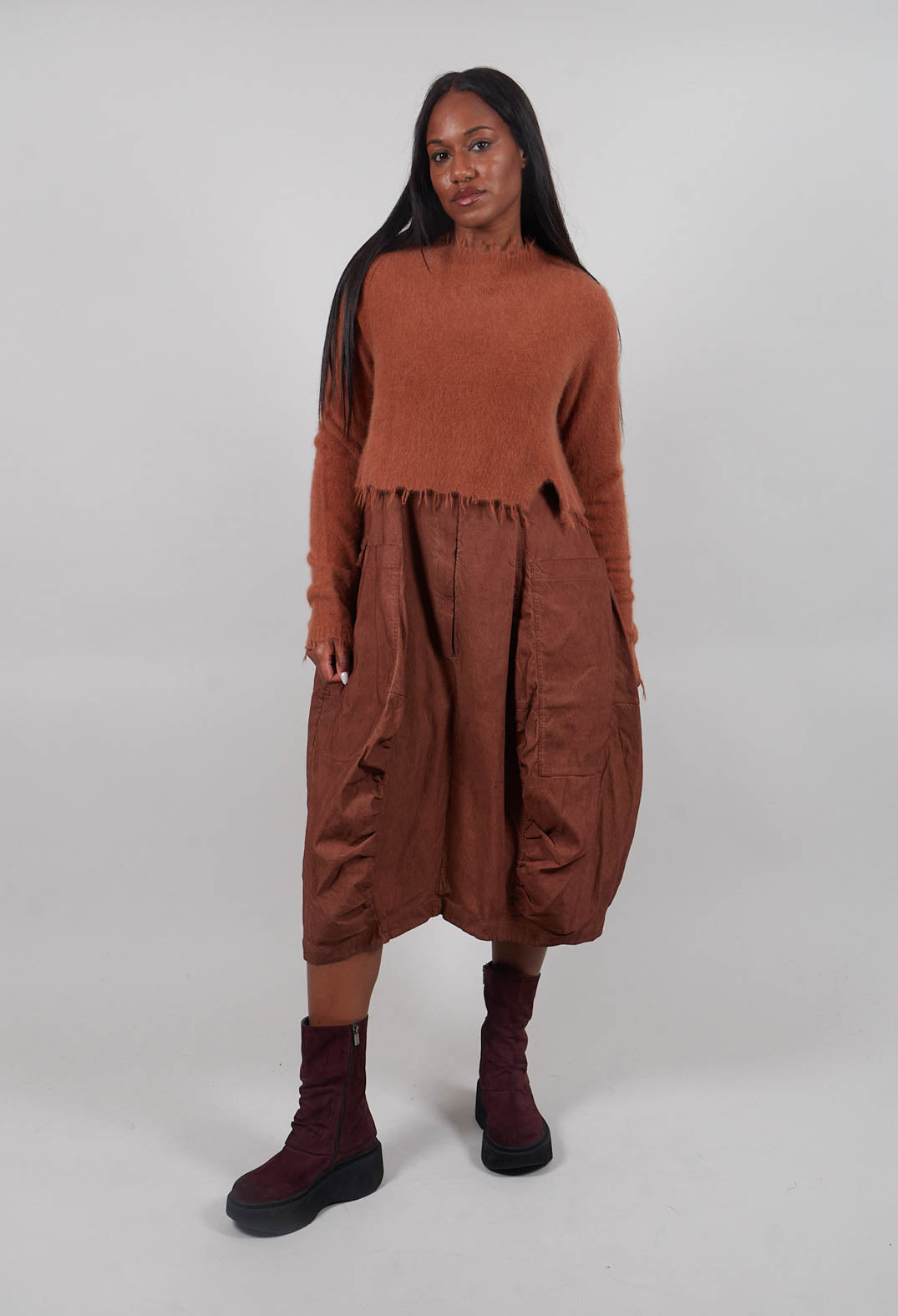 Cropped Raw Edge Jumper in Terracotta - 2440702