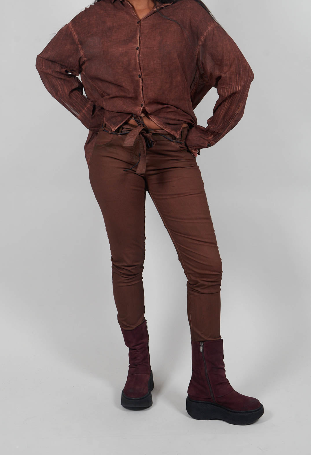Coated Slim Leg Trousers in Henna Cloud  - 2600105