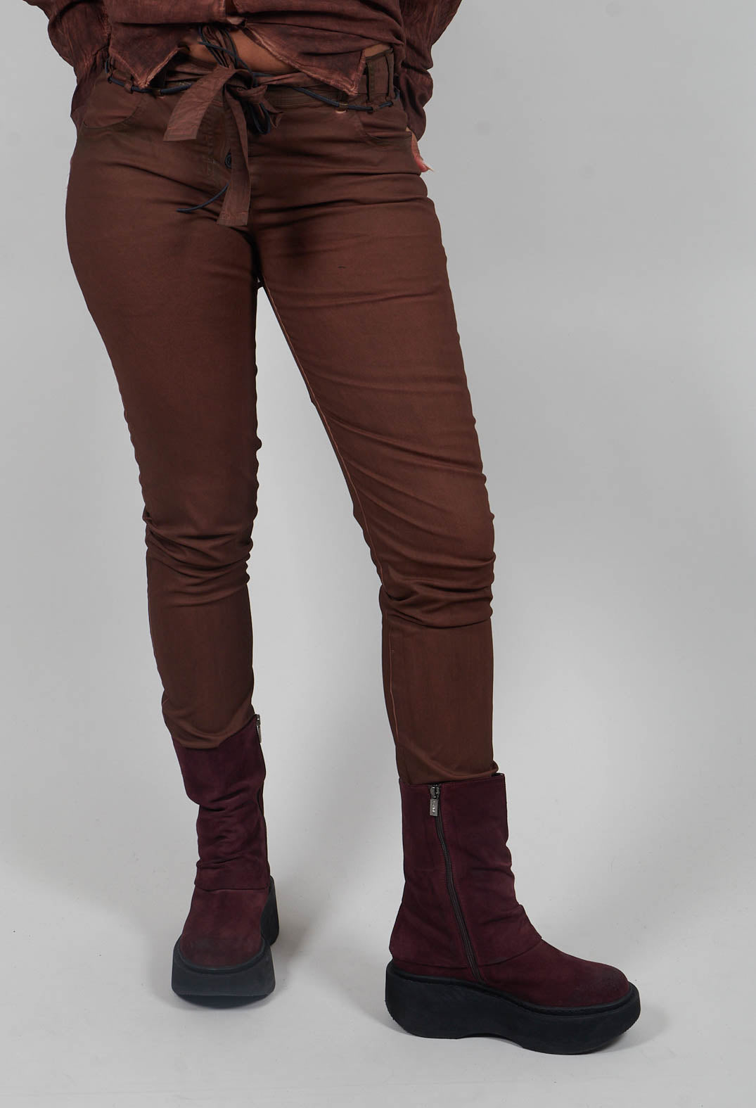 Coated Slim Leg Trousers in Henna Cloud  - 2600105