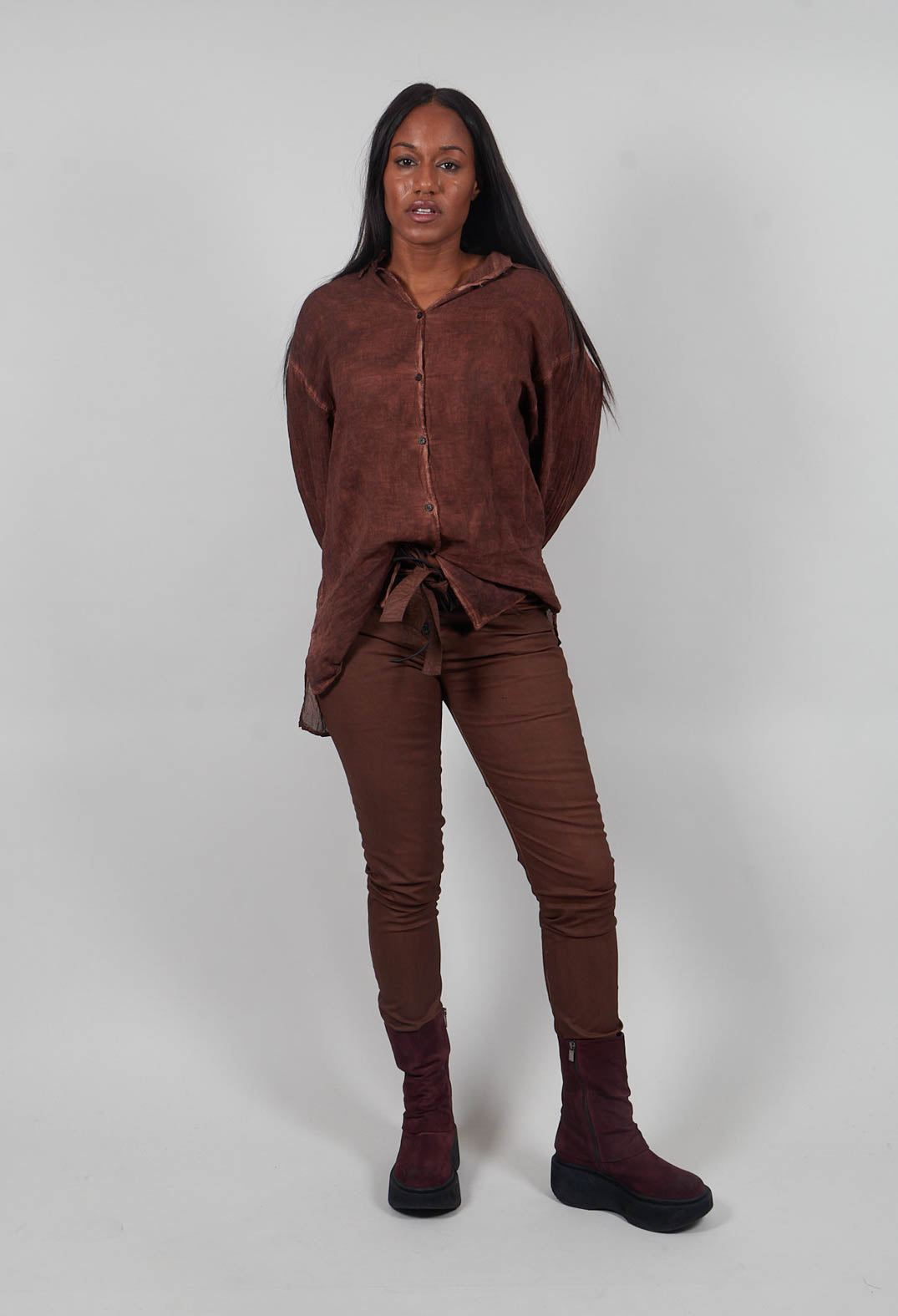 Coated Slim Leg Trousers in Henna Cloud  - 2600105