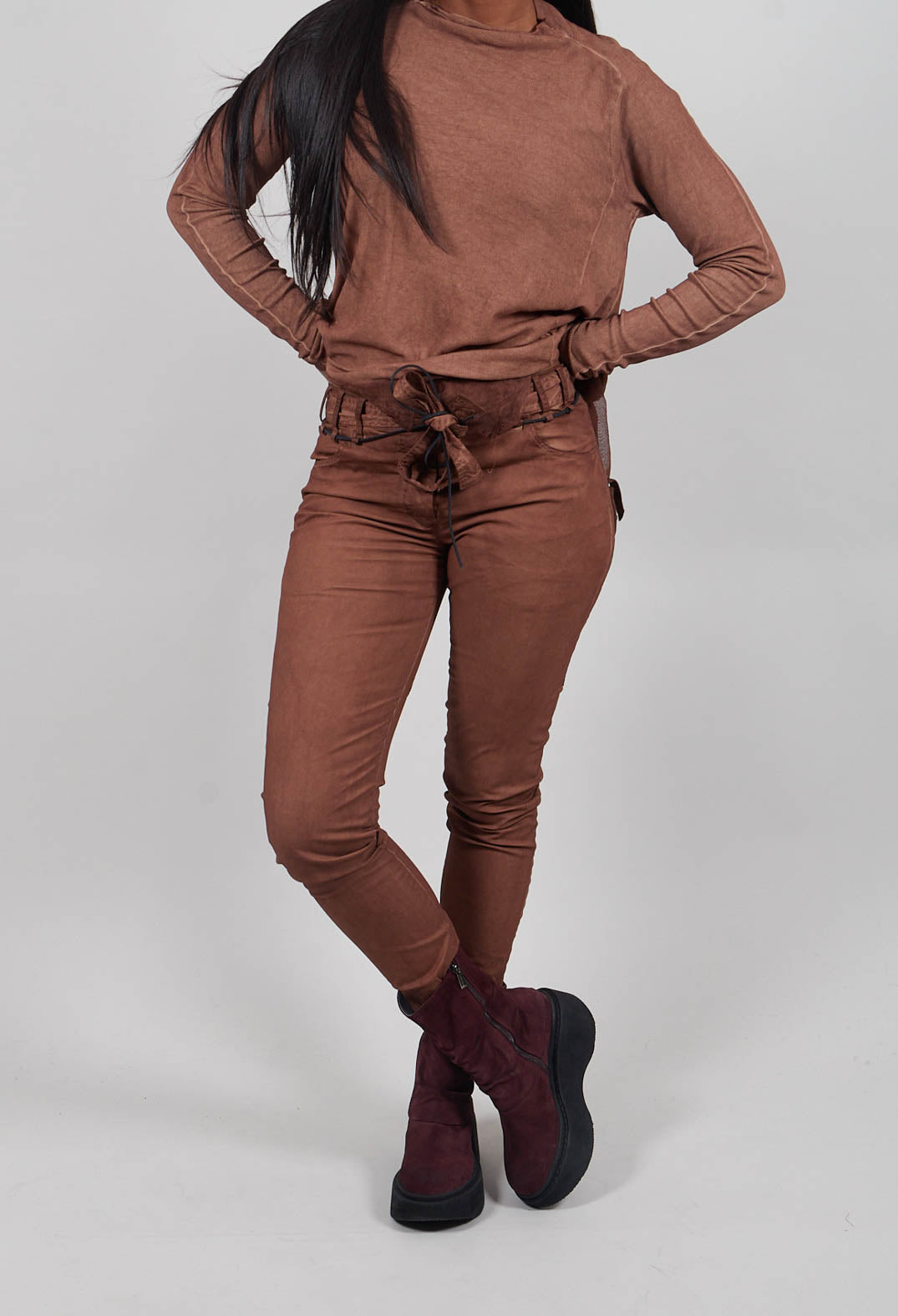 Coated Slim Leg Trousers in Terracotta Cloud  - 2600105