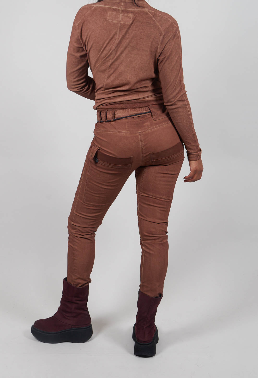 Coated Slim Leg Trousers in Terracotta Cloud  - 2600105