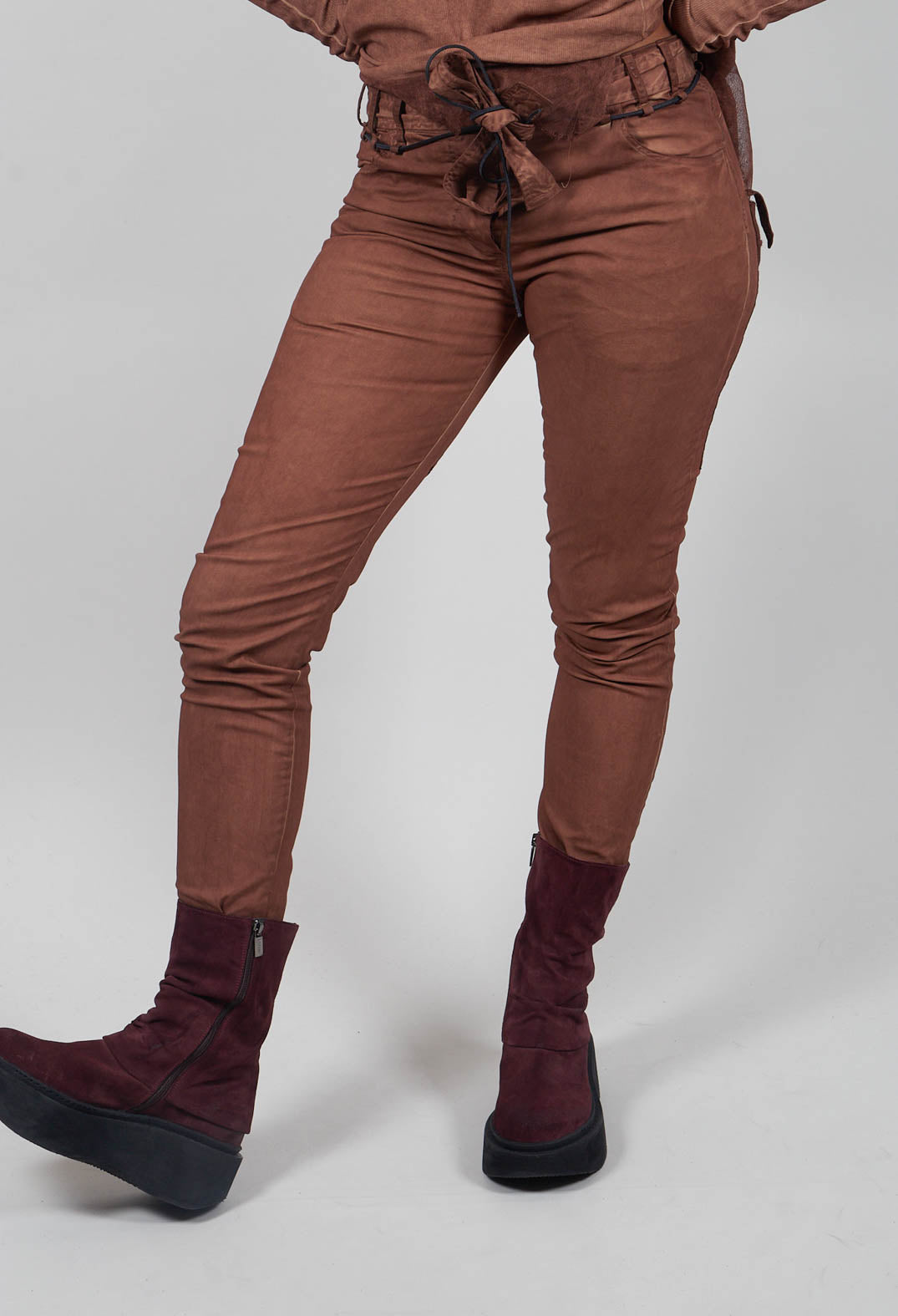 Coated Slim Leg Trousers in Terracotta Cloud  - 2600105