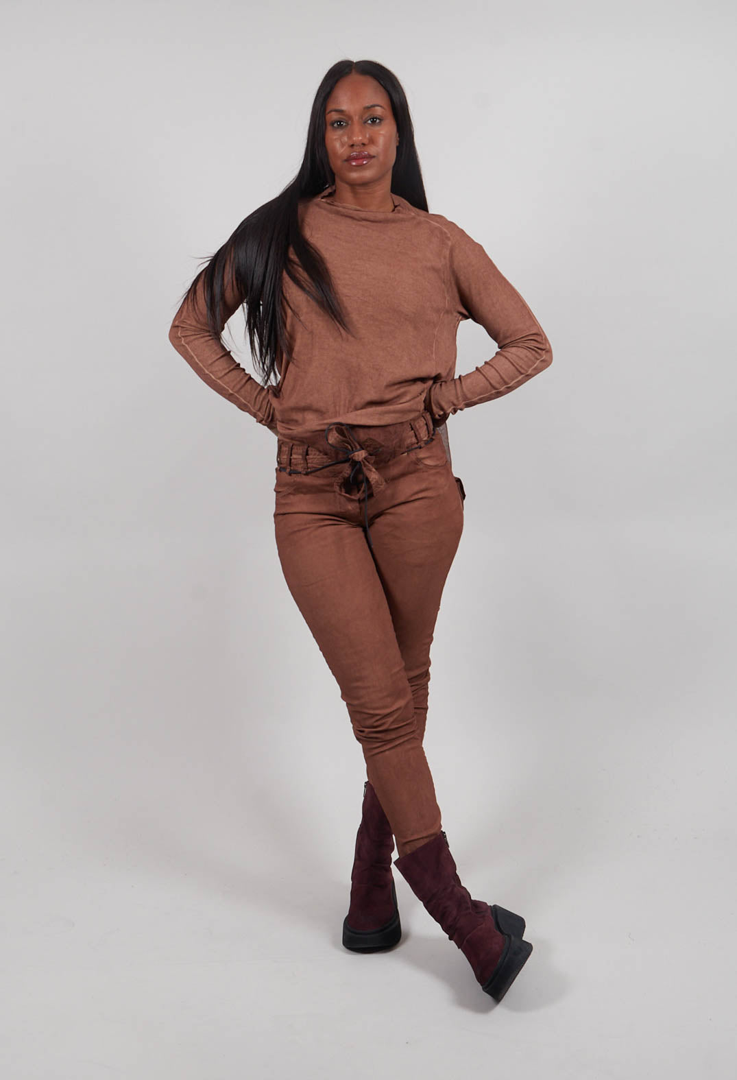 Coated Slim Leg Trousers in Terracotta Cloud  - 2600105