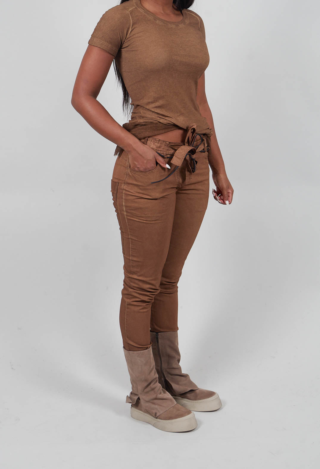 Coated Slim Leg Trousers in Dakar Cloud  - 2600105