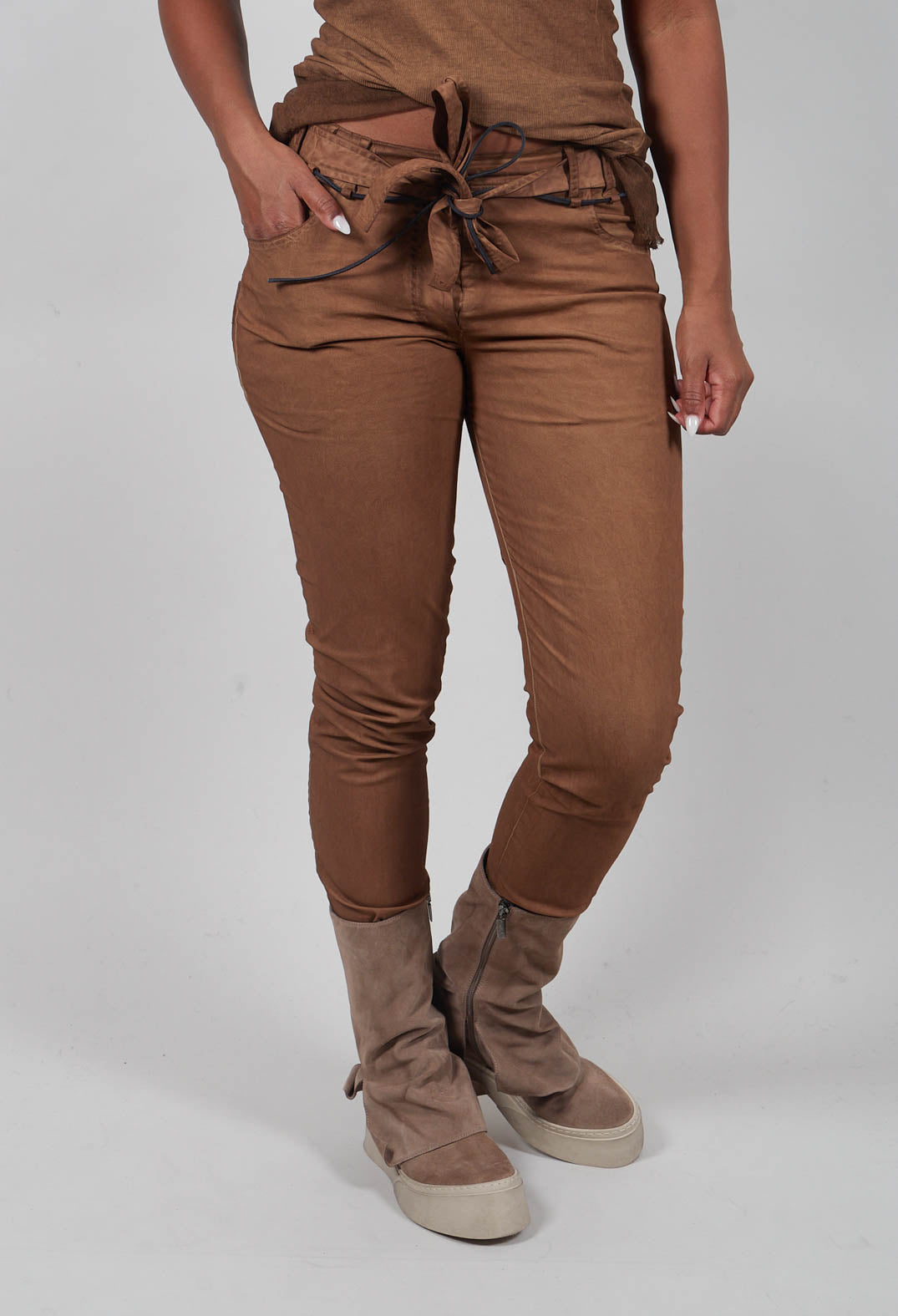 Coated Slim Leg Trousers in Dakar Cloud  - 2600105