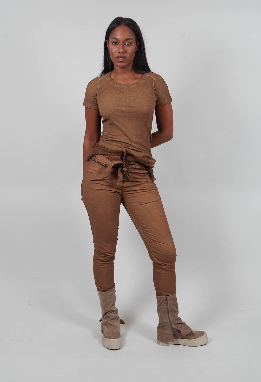 Coated Slim Leg Trousers in Dakar Cloud  - 2600105