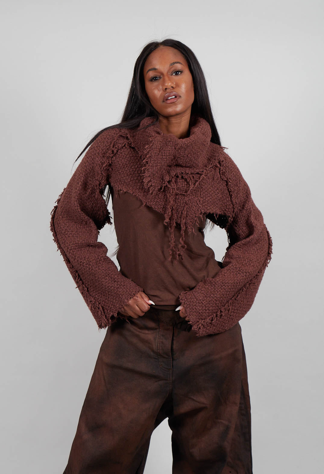 Cropped Long Sleeve Jumper in Henna - 2620703