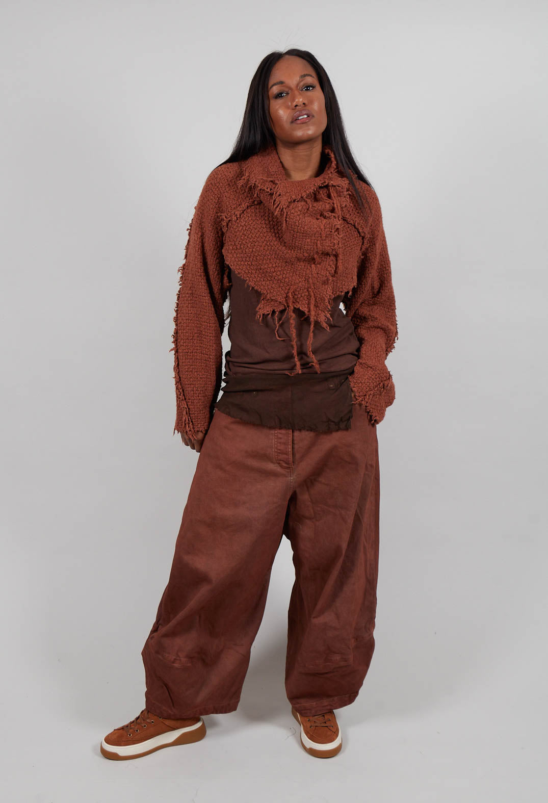 Cropped Long Sleeve Jumper in Terracotta  - 2620703