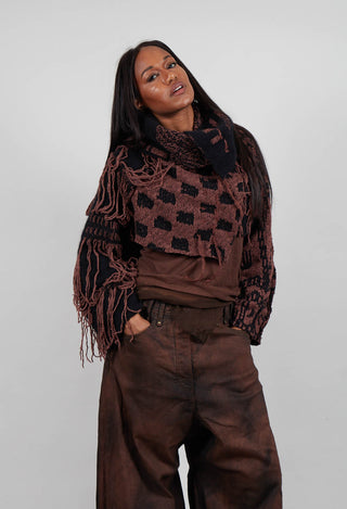 Cropped Jumper with Fringing in Henna/Black - 2640701