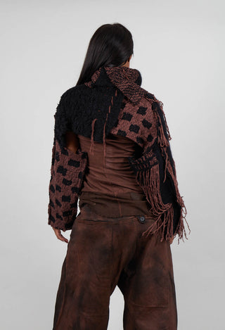 Cropped Jumper with Fringing in Henna/Black - 2640701