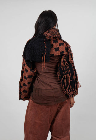 Cropped Jumper with Fringing in Terracotta/Black  - 2640701