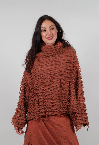 Oversized Jumper with Knitted Strands in Terracotta  - 2680701