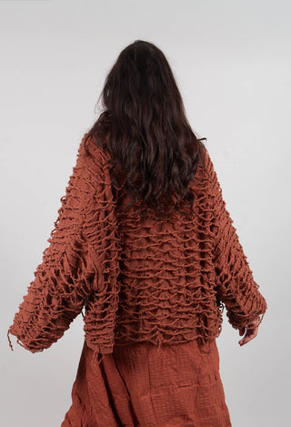 Oversized Jumper with Knitted Strands in Terracotta  - 2680701