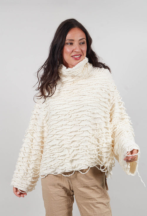 Oversized Jumper with Knitted Strands in Ivory - 2680701