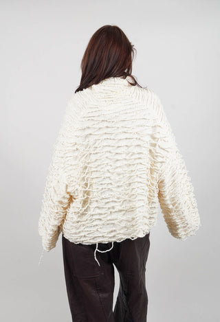 Oversized Jumper with Knitted Strands in Ivory - 2680701
