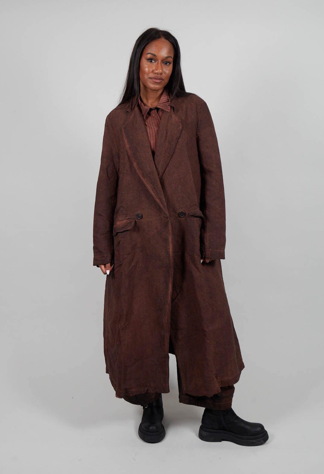 Double Breasted Long Coat in Henna Cloud  - 2711208
