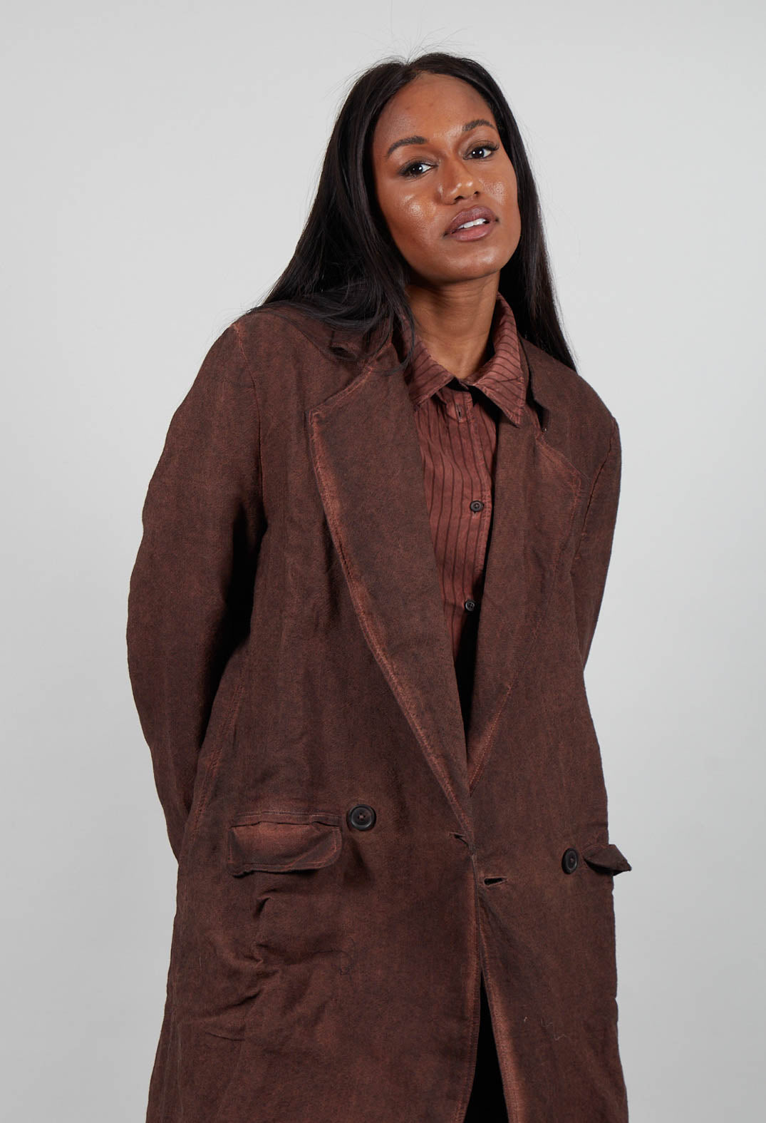 Double Breasted Long Coat in Henna Cloud  - 2711208
