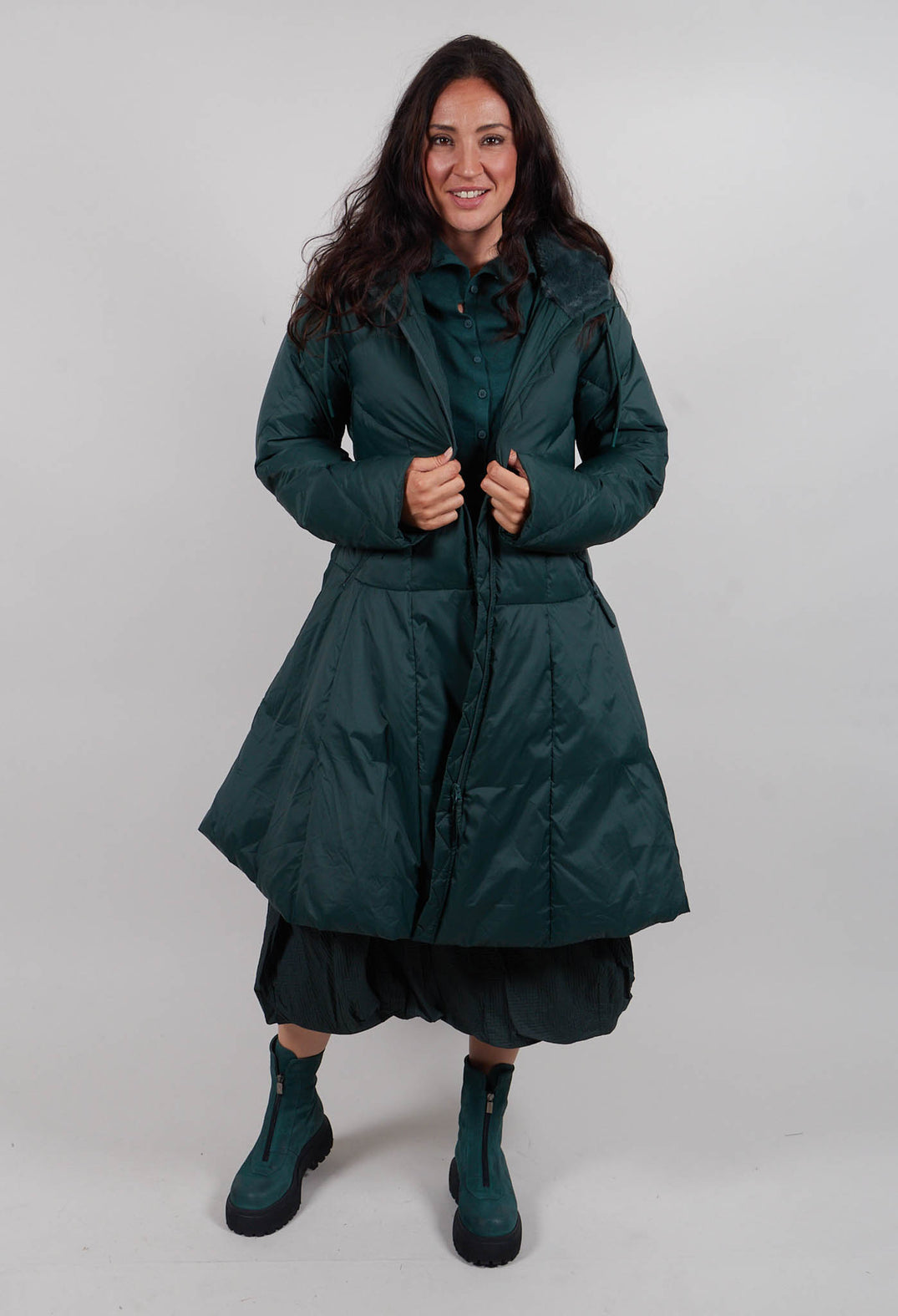 Flared Hem Puffer Coat in Forest  - 3211211