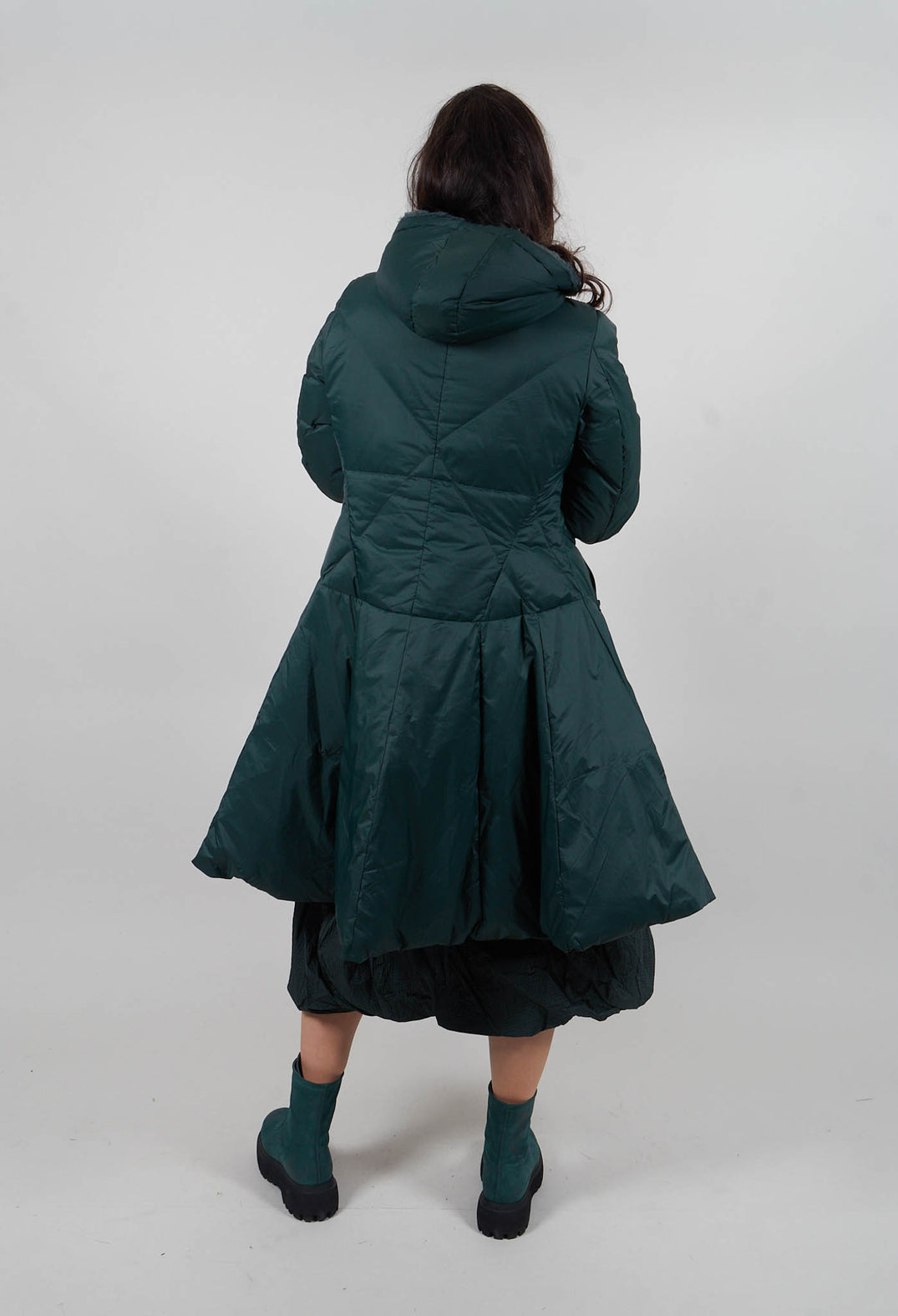 Flared Hem Puffer Coat in Forest  - 3211211