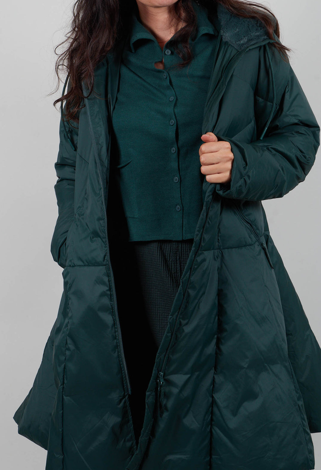 Flared Hem Puffer Coat in Forest  - 3211211