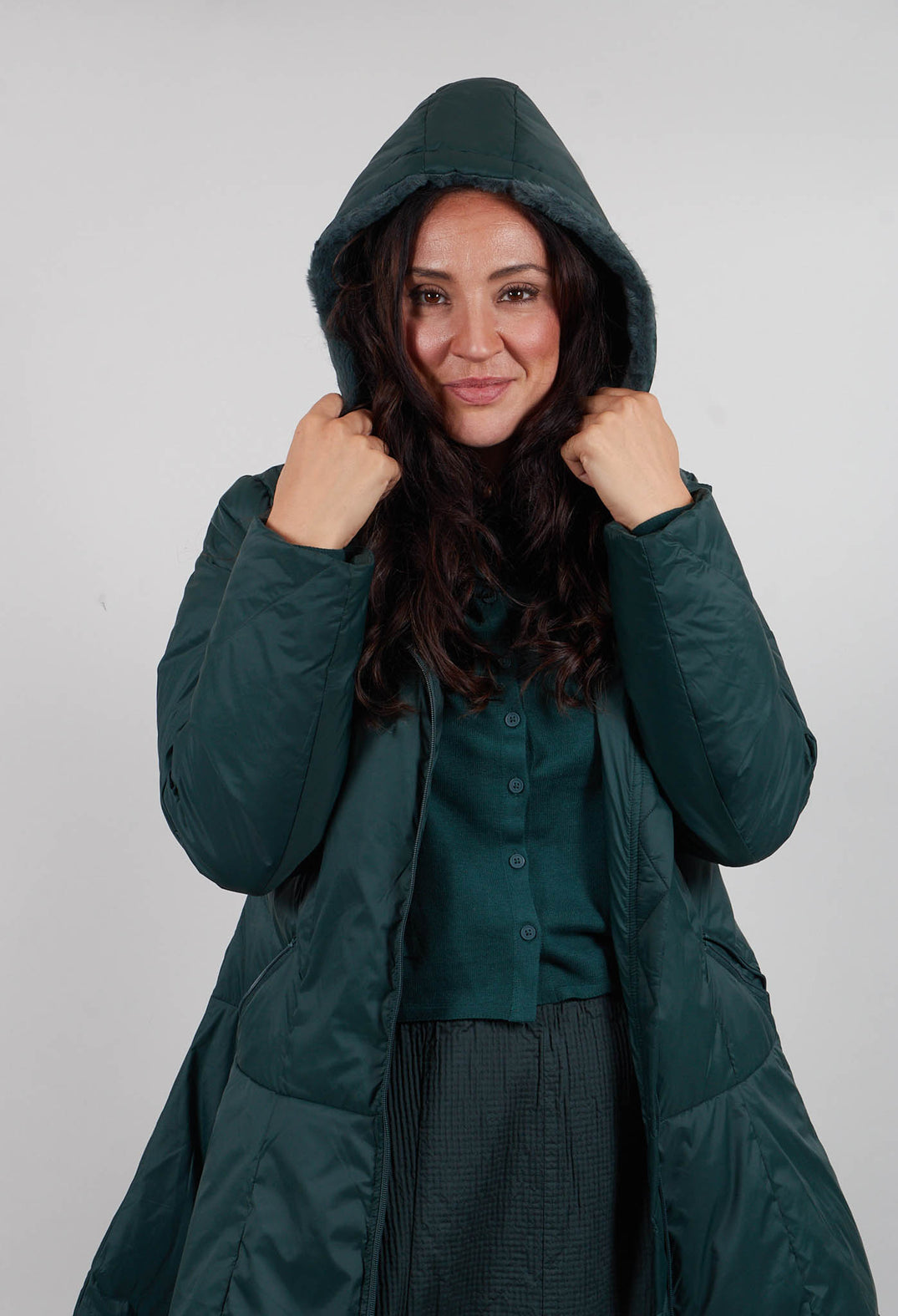 Flared Hem Puffer Coat in Forest  - 3211211