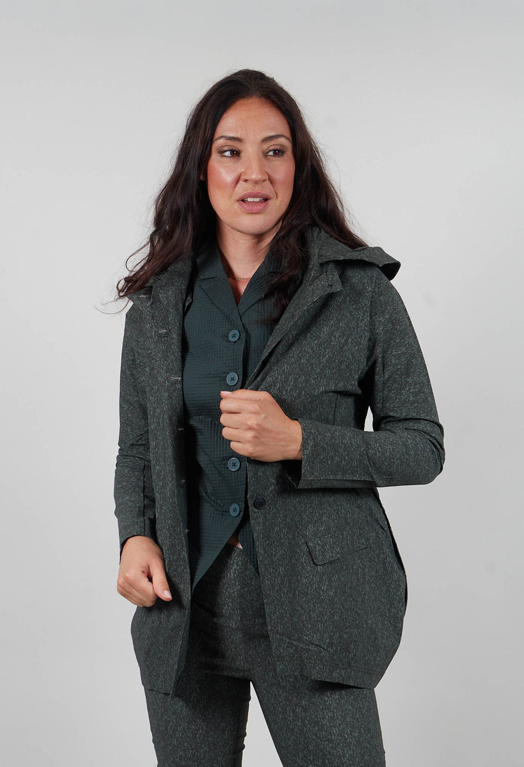 Tailored Jacket with Hood in Forest Print  - 3221101