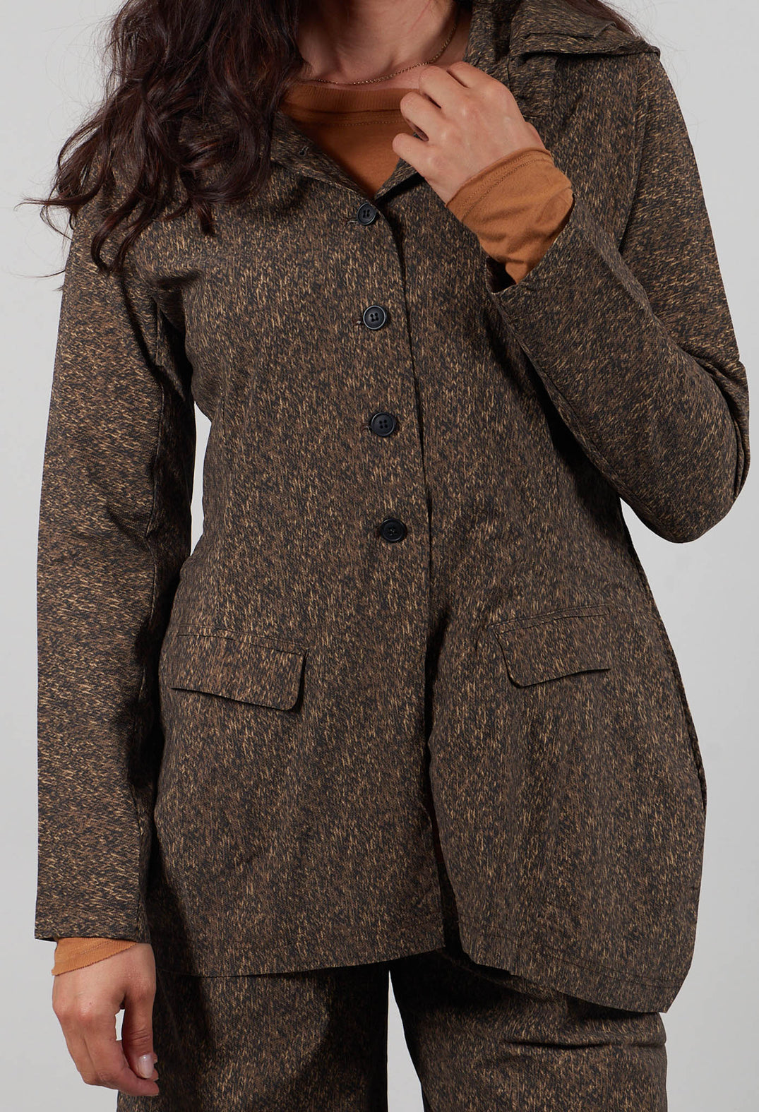 Tailored Jacket with Hood in Bronze Print - 3221101