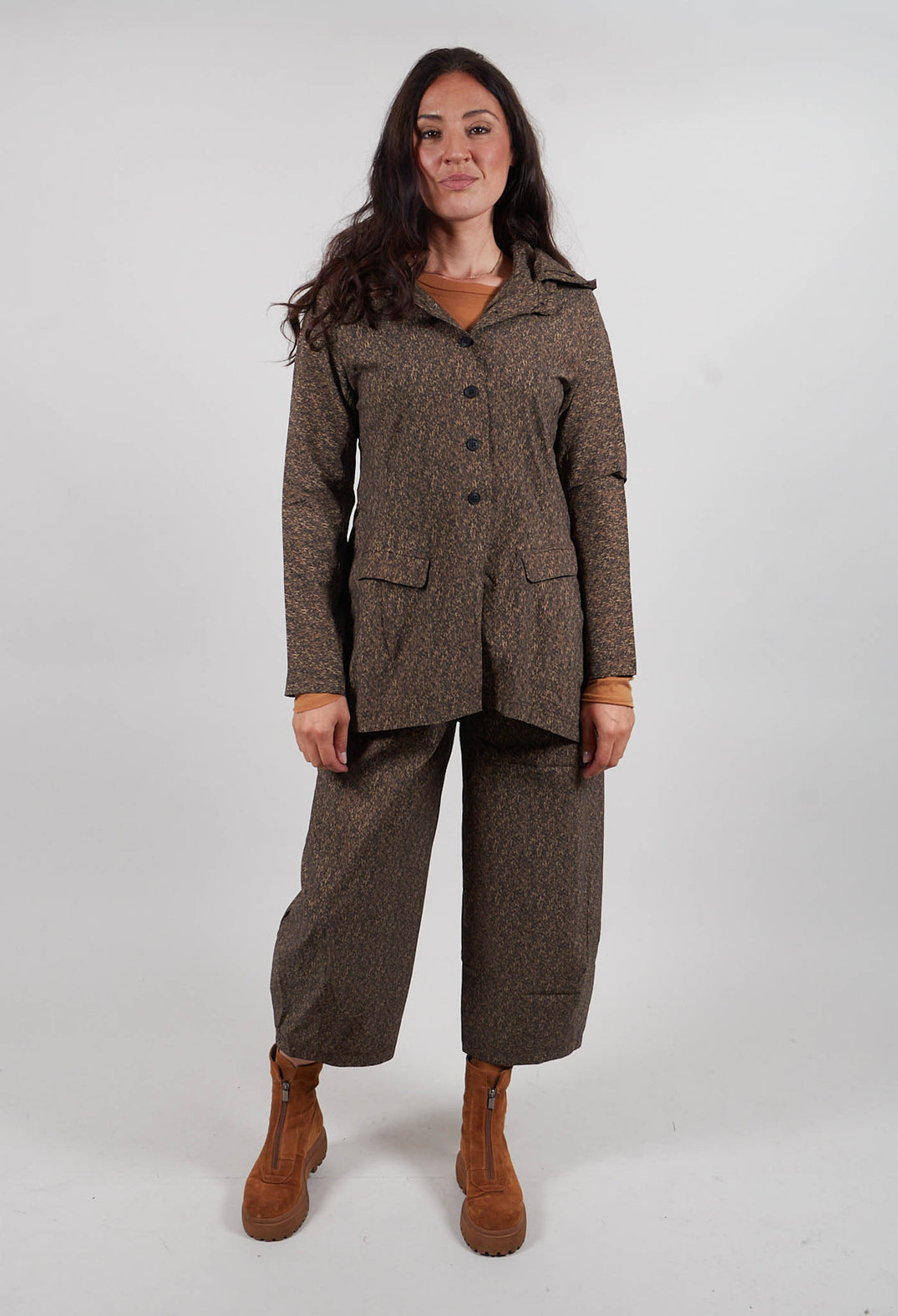 Tailored Jacket with Hood in Bronze Print - 3221101