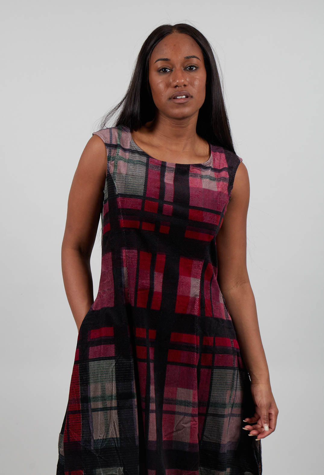 Balloon Hem Dress in Check Multicolour - 3230906