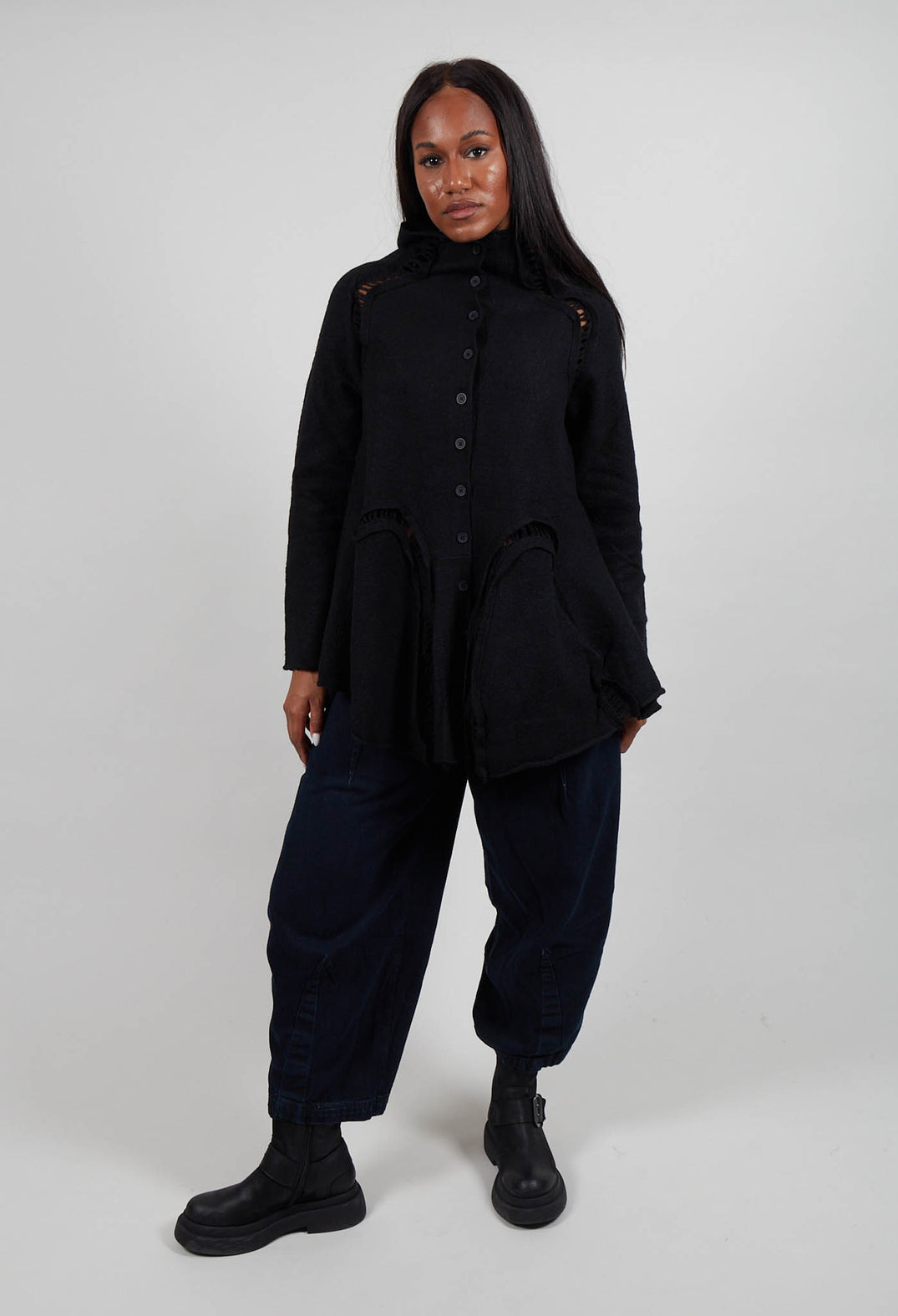 High Neck Cardigan in Black - 3247104