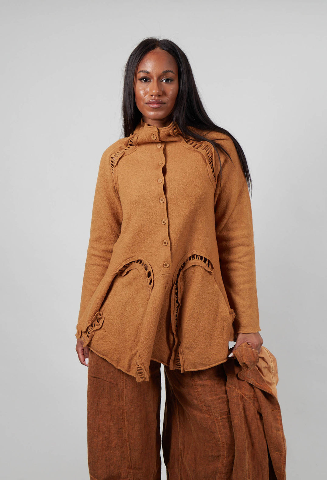 High Neck Cardigan in Bronze  - 3247104