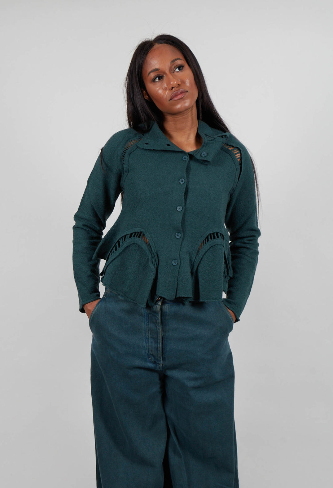 Cropped High Neck Cardigan in Forest  - 3247105