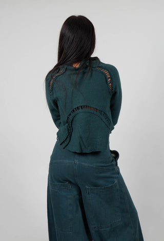 Cropped High Neck Cardigan in Forest  - 3247105