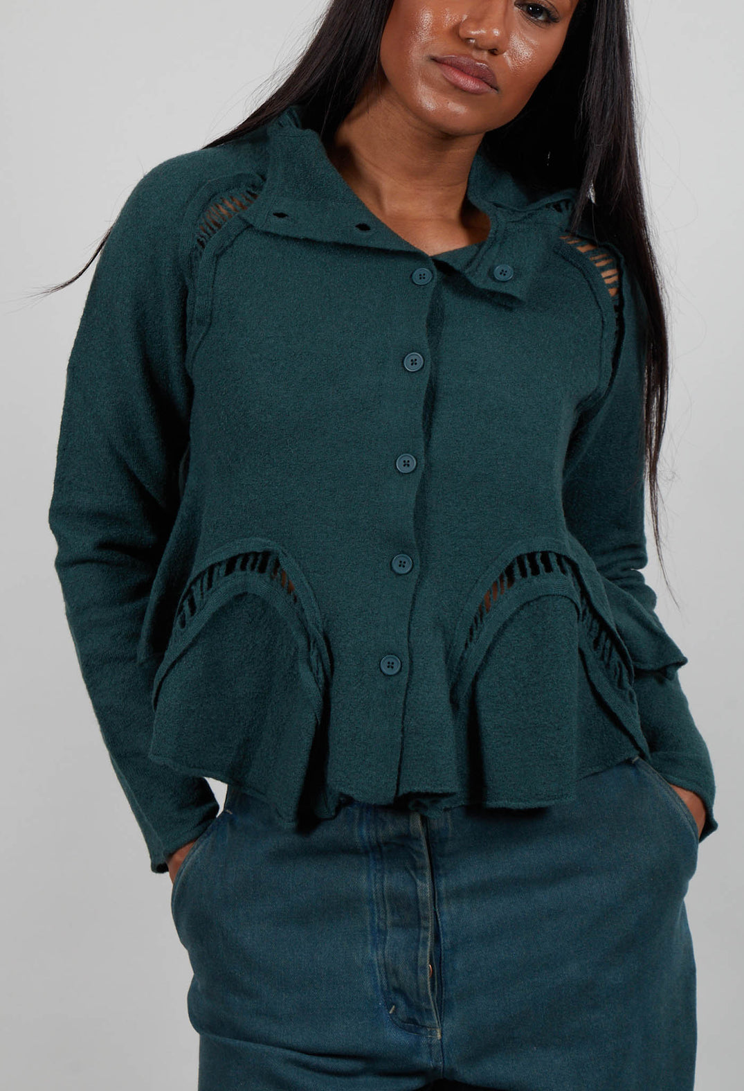 Cropped High Neck Cardigan in Forest  - 3247105