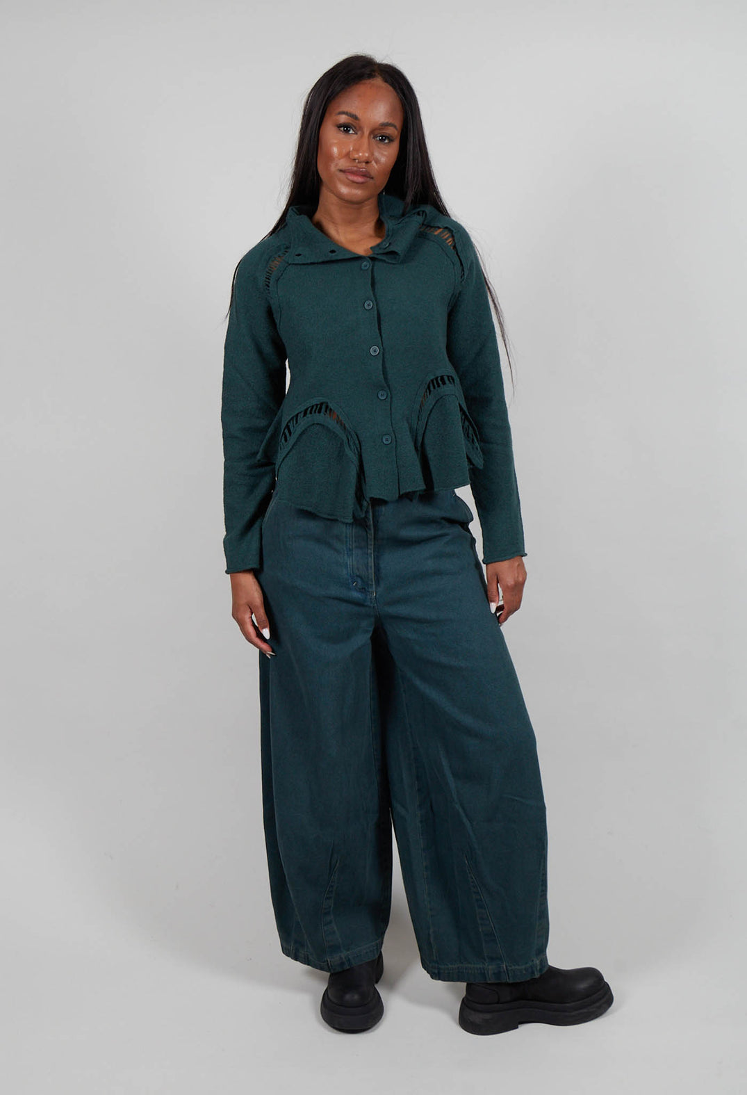 Cropped High Neck Cardigan in Forest  - 3247105