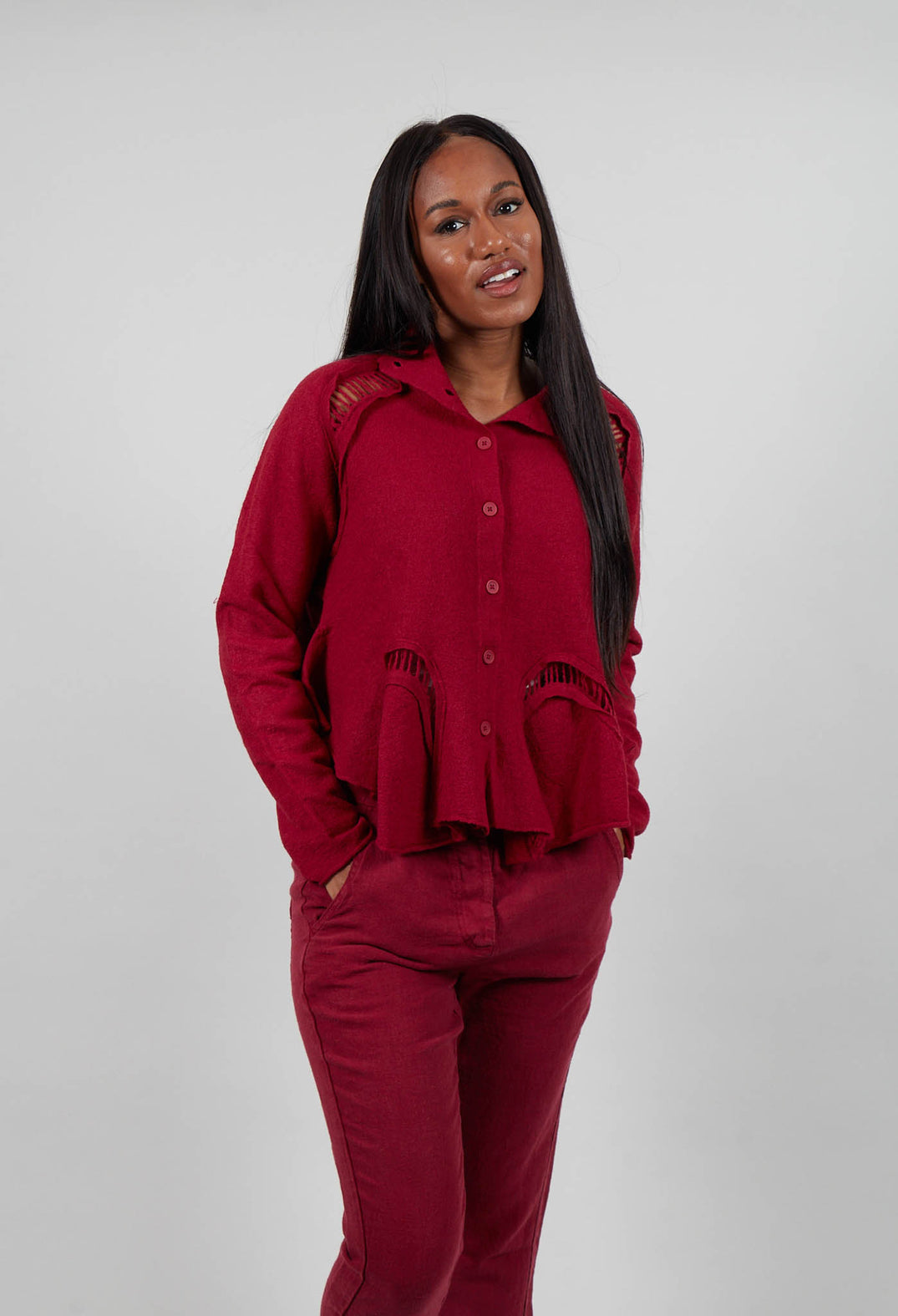 Cropped High Neck Cardigan in Lava  - 3247105