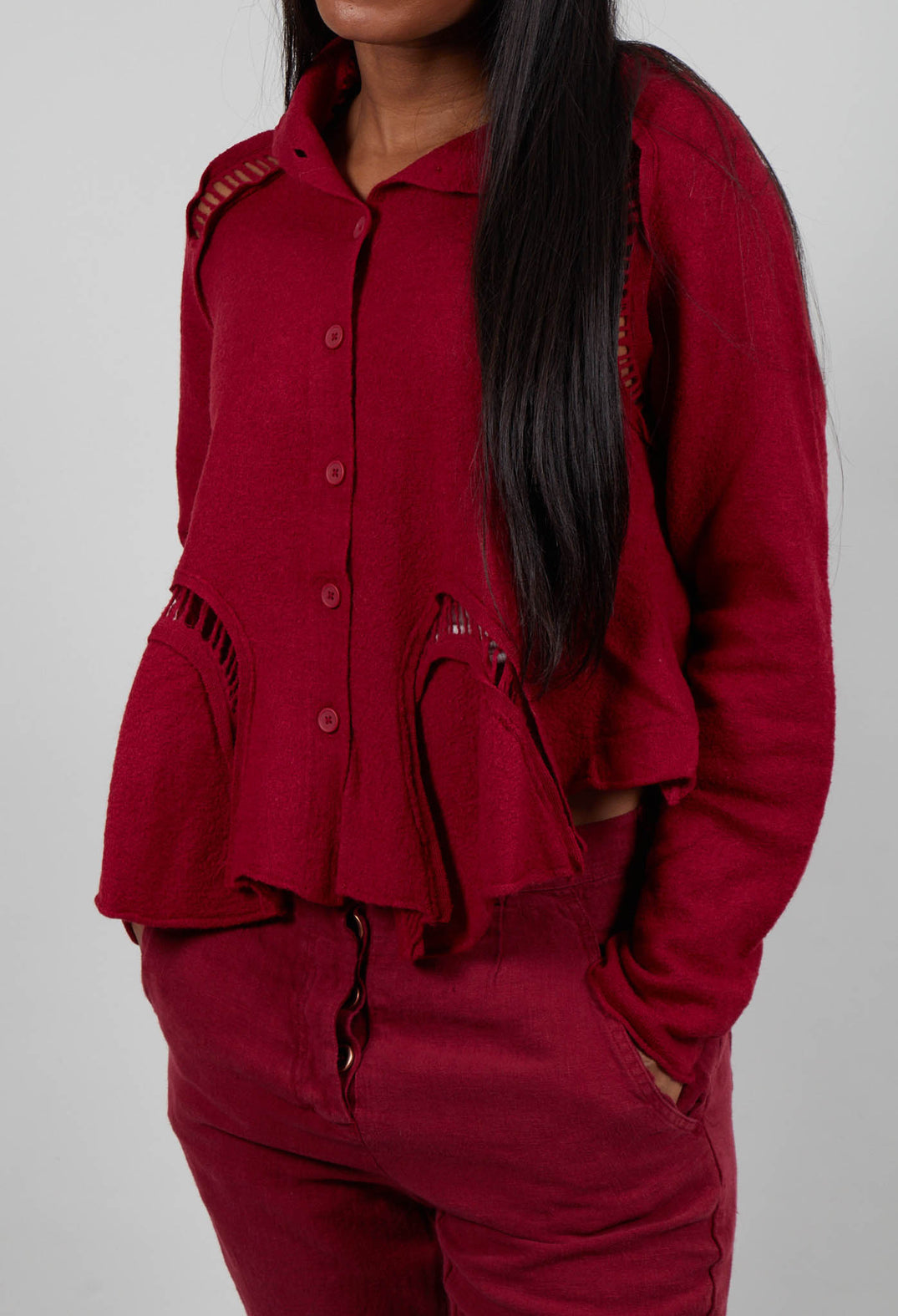 Cropped High Neck Cardigan in Lava  - 3247105