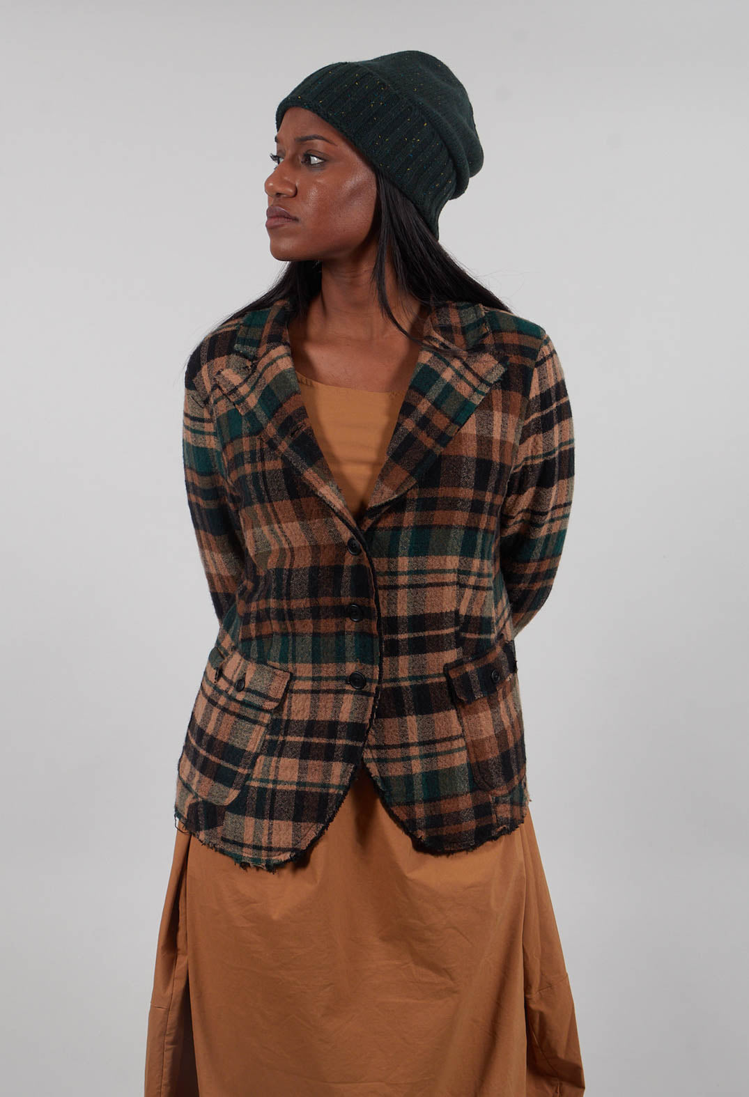 Raw Edge Jacket in Forest Check - 3281101