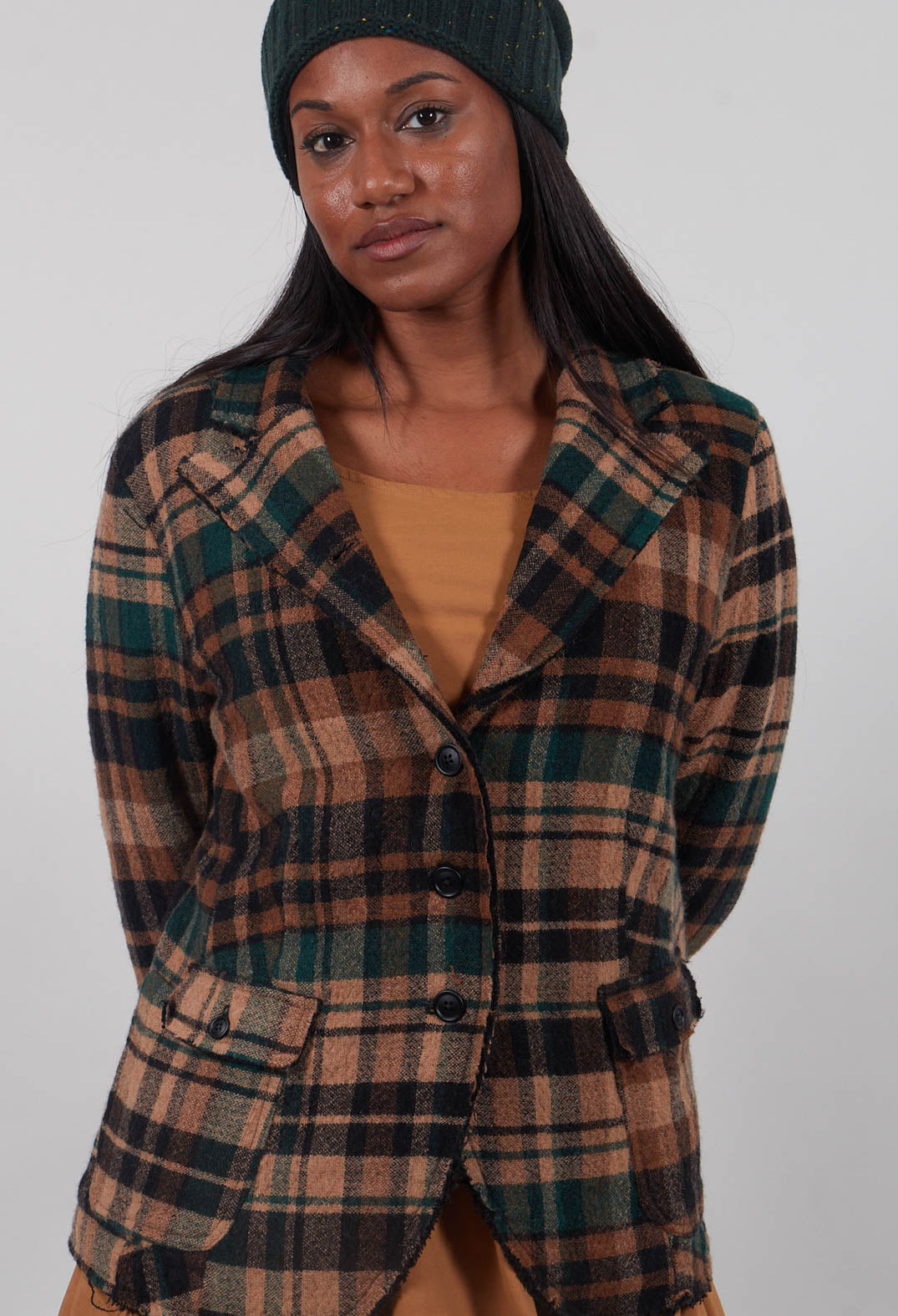 Raw Edge Jacket in Forest Check - 3281101
