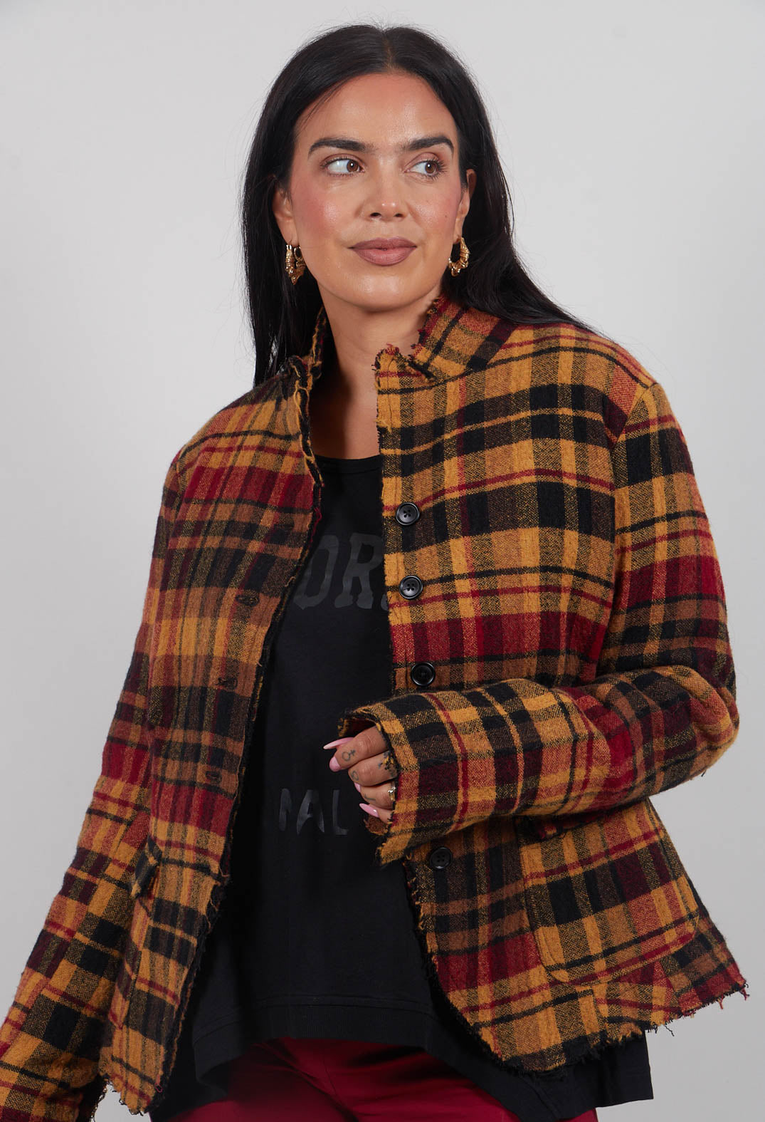 Raw Edge Jacket in Lava Check  - 3281101