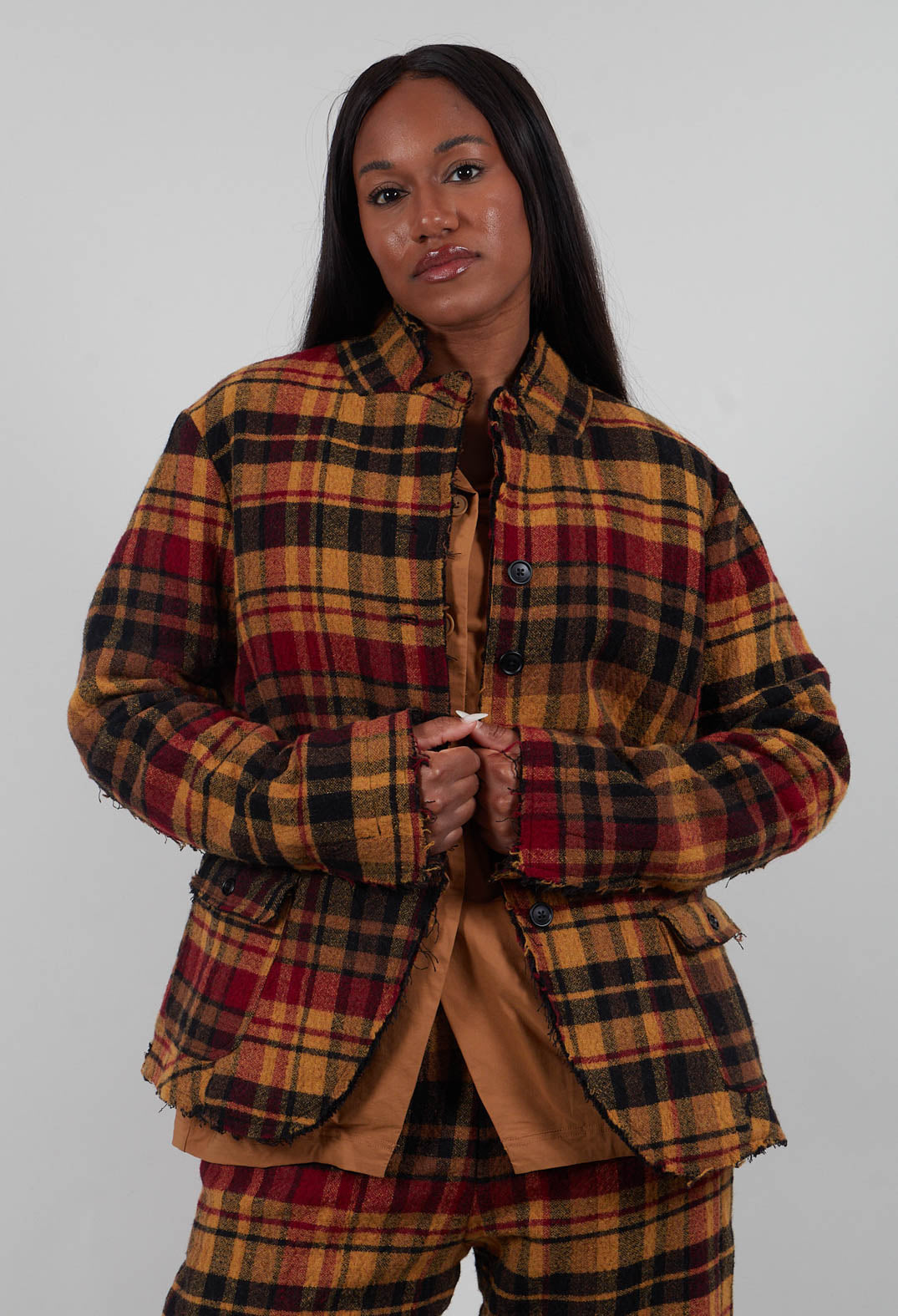 Raw Edge Jacket in Lava Check  - 3281101