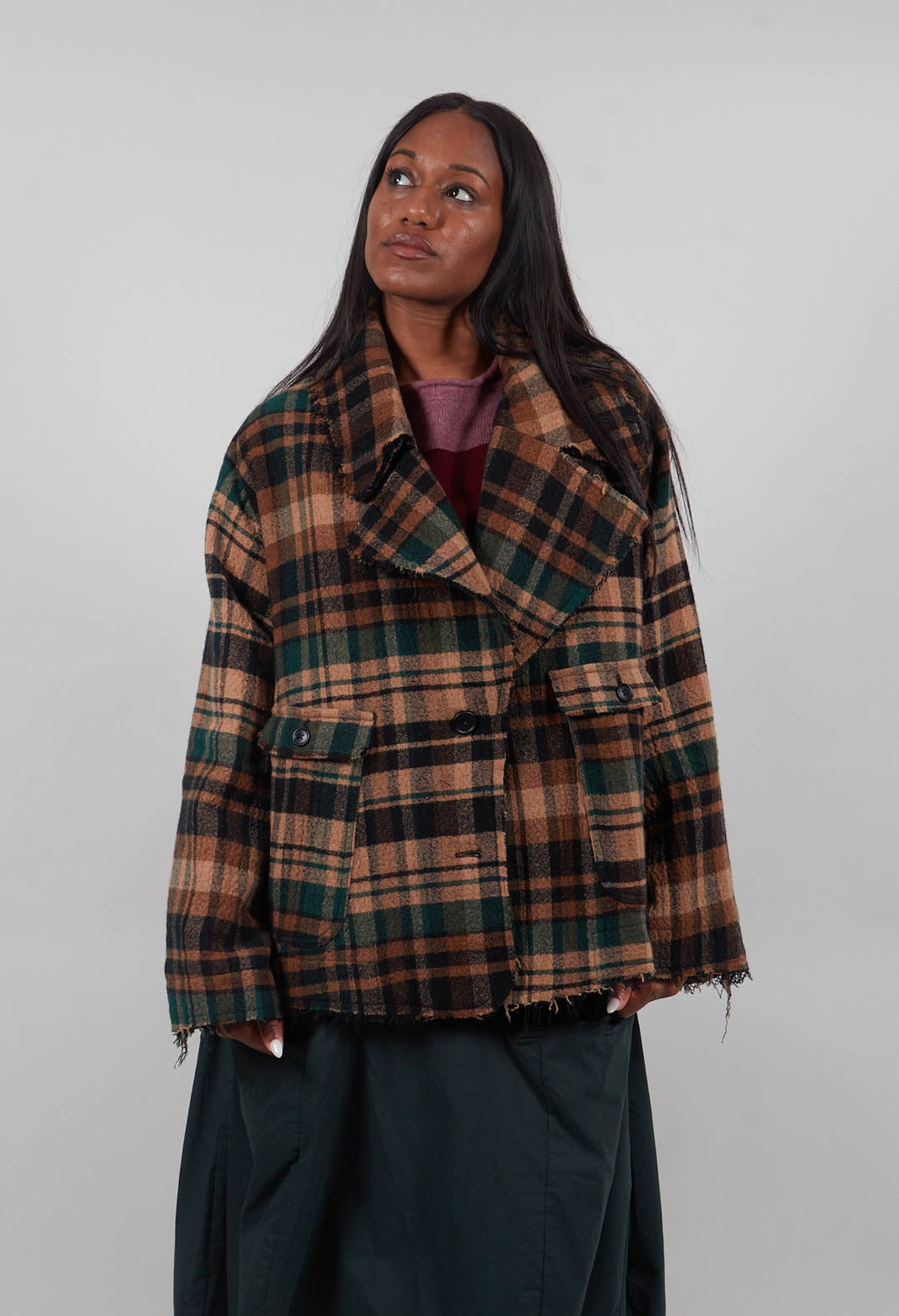 Boxy Jacket in Forest Check - 3281102
