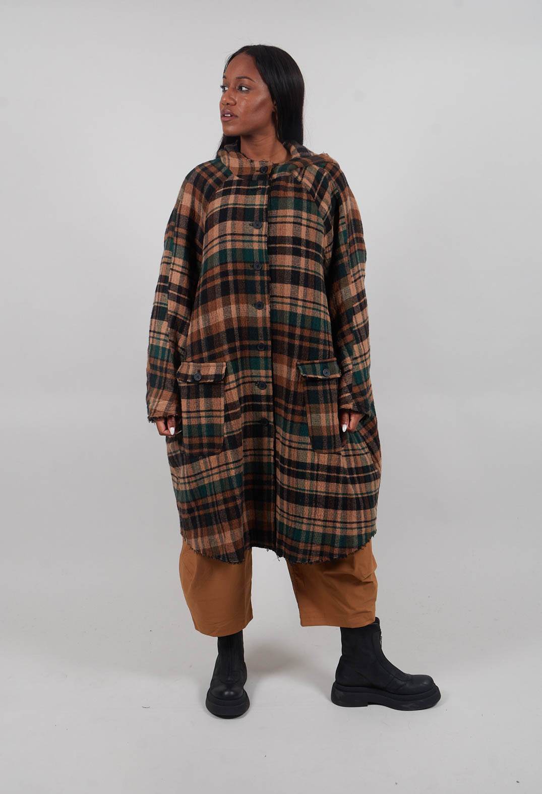 Hooded Coat in Forest Check  - 3281203